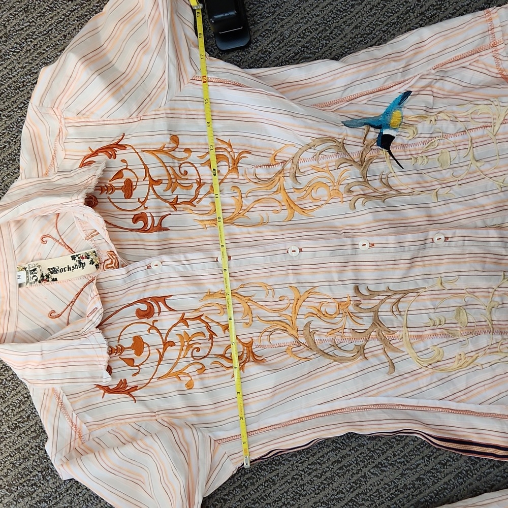 Johnny Was Striped Embroidered Button Down Shirt - Picture 8 of 16